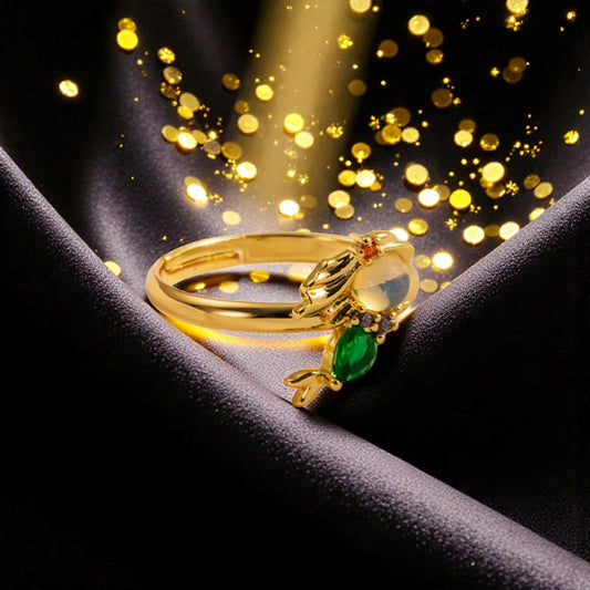 Anillo Dorado Princesa de Cristal Verde Esmeralda