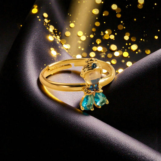 Anillo Dorado Princesa de Cristal Azul