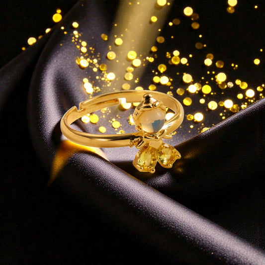 Anillo Dorado Princesa de Cristal Amarillo Blanco