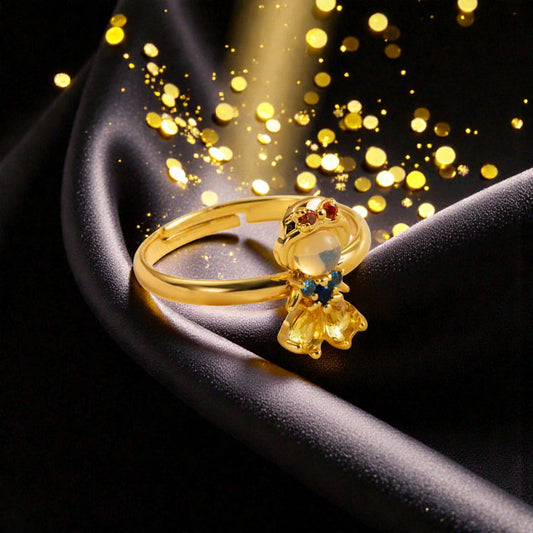 Anillo Dorado Princesa de Cristal Amarillo Azul