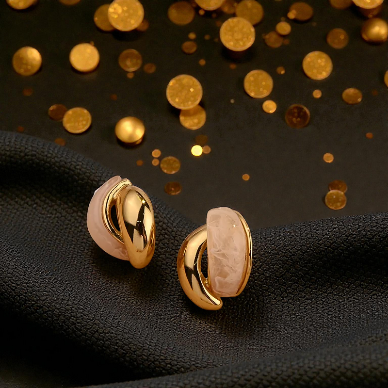 Pendientes de Botón "Golden Marble" en Oro con Resina Cafe Pastel