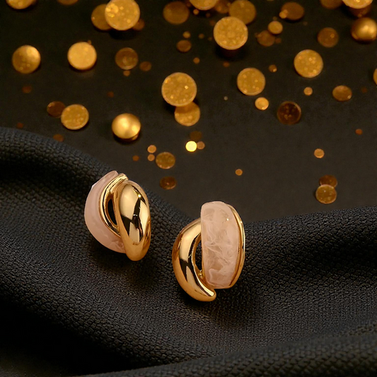 Pendientes de Botón "Golden Marble" en Oro con Resina Cafe Pastel