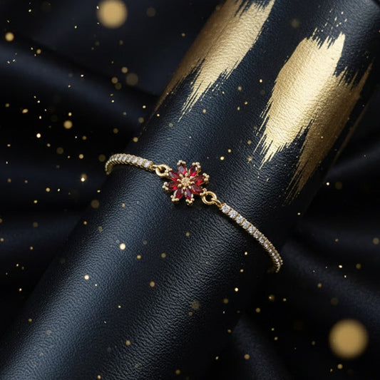 Pulsera Dorada y Circonita "Lirio Rojo"
