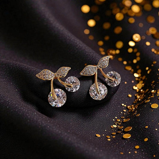 Aretes Cereza Dorada con Gemas Brillantes