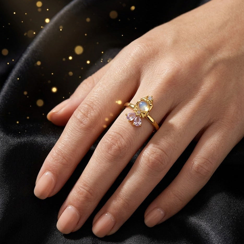 Anillo Dorado Princesa de Cristal Rosa