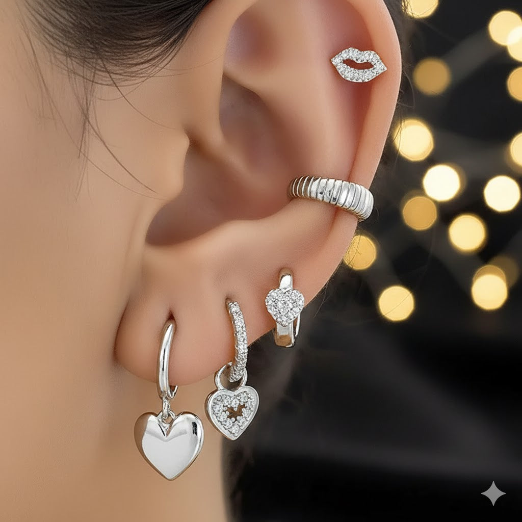 Aretes Set "Divine Love" en Plateado con Circonias