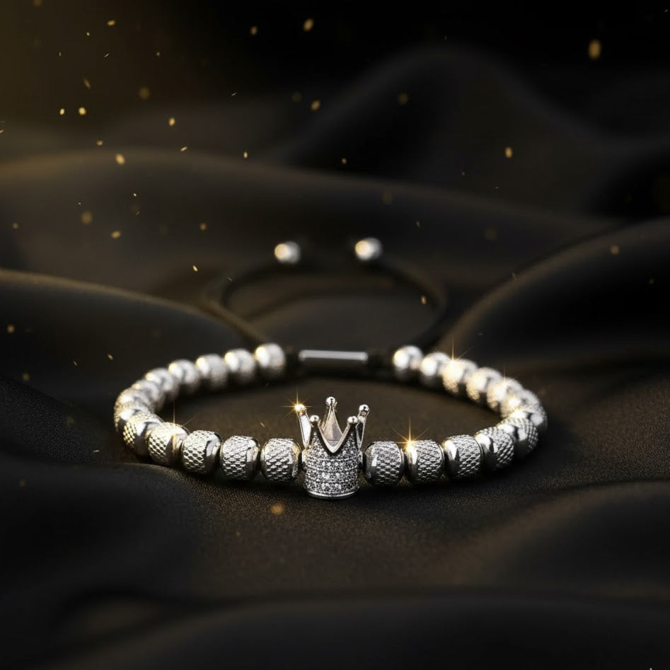 Pulsera Plateada Circonita "King of Kigs"