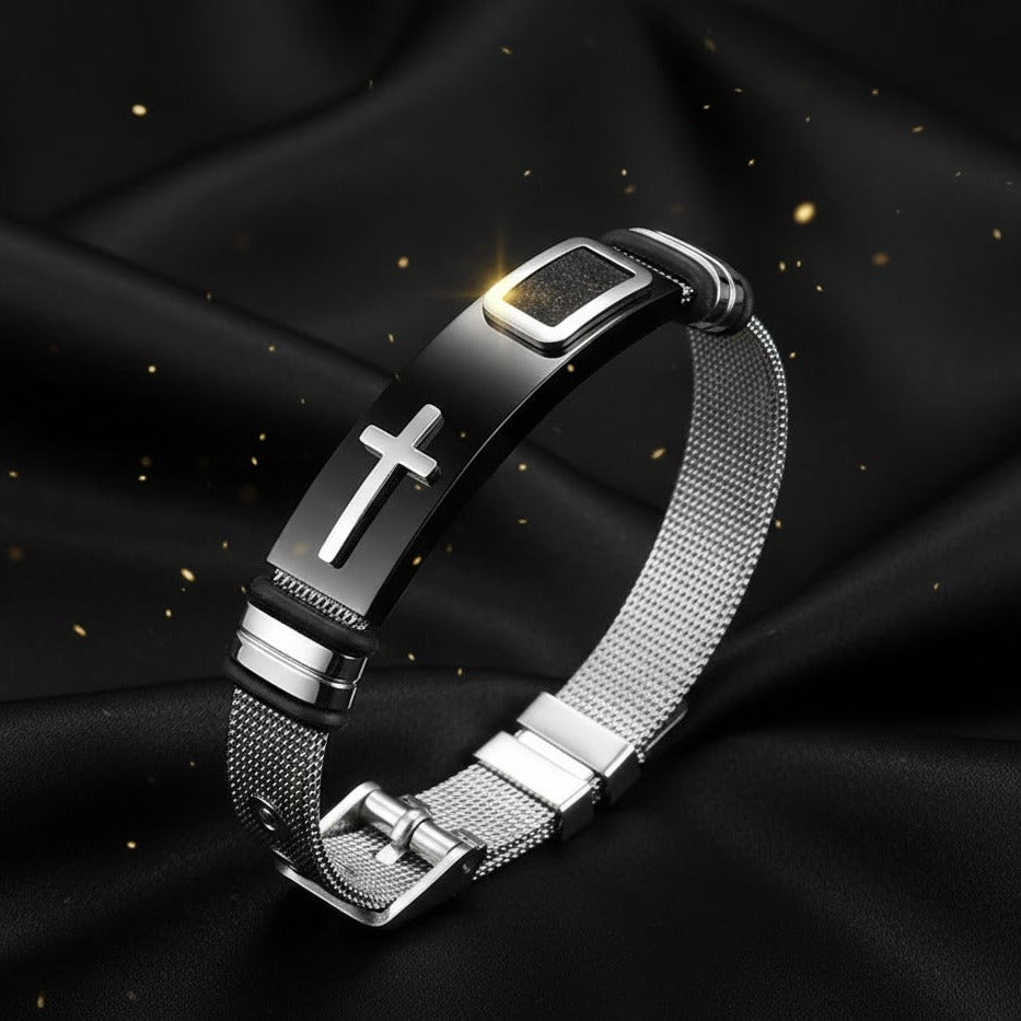 Pulsera Negro Plateado "Iron Faith"