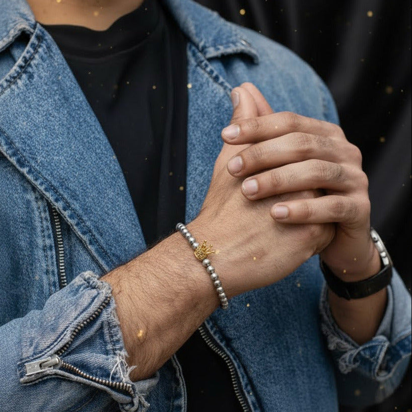 Pulsera Plateada Dorada Circonita "King of Kigs"