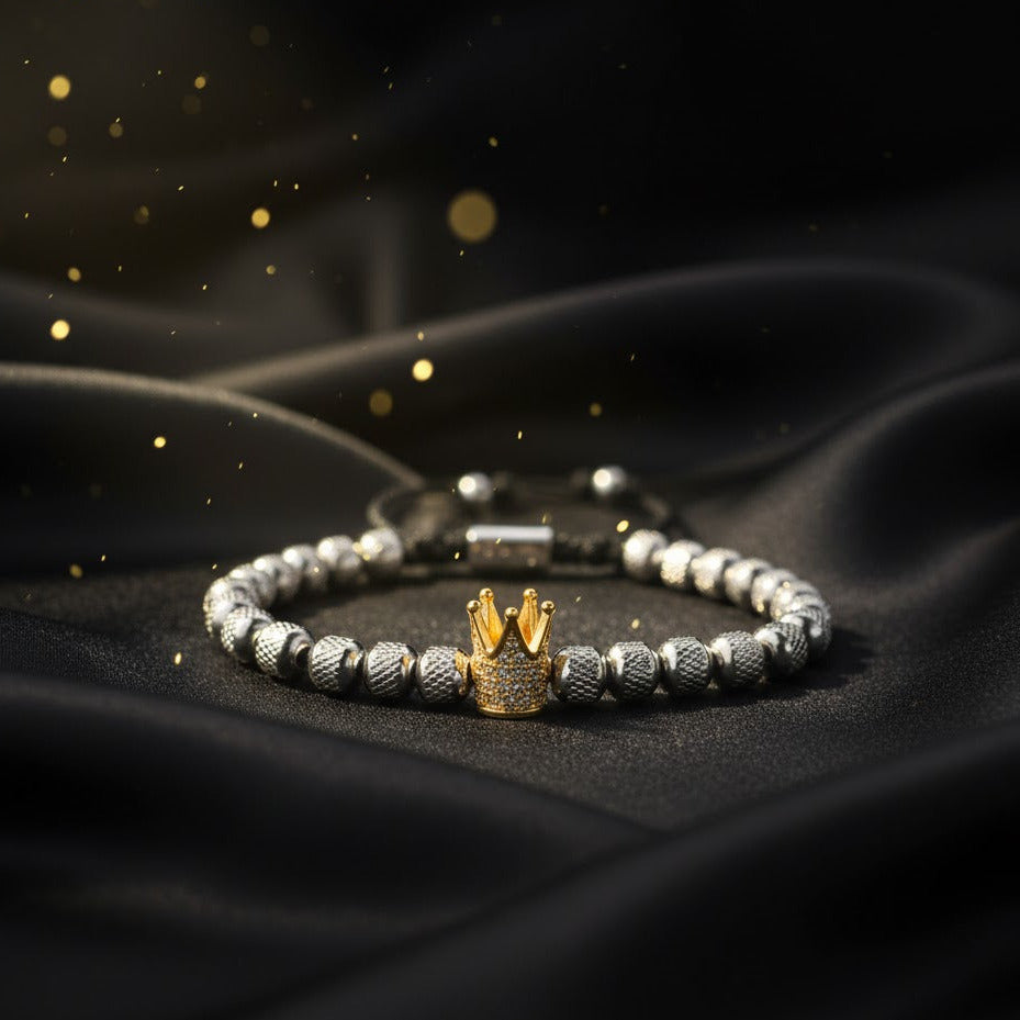 Pulsera Plateada Dorada Circonita "King of Kigs"
