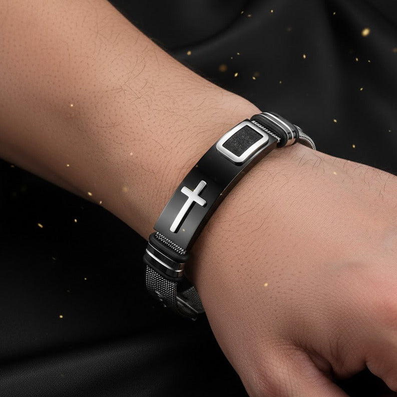 Pulsera Negro Plateado "Iron Faith"