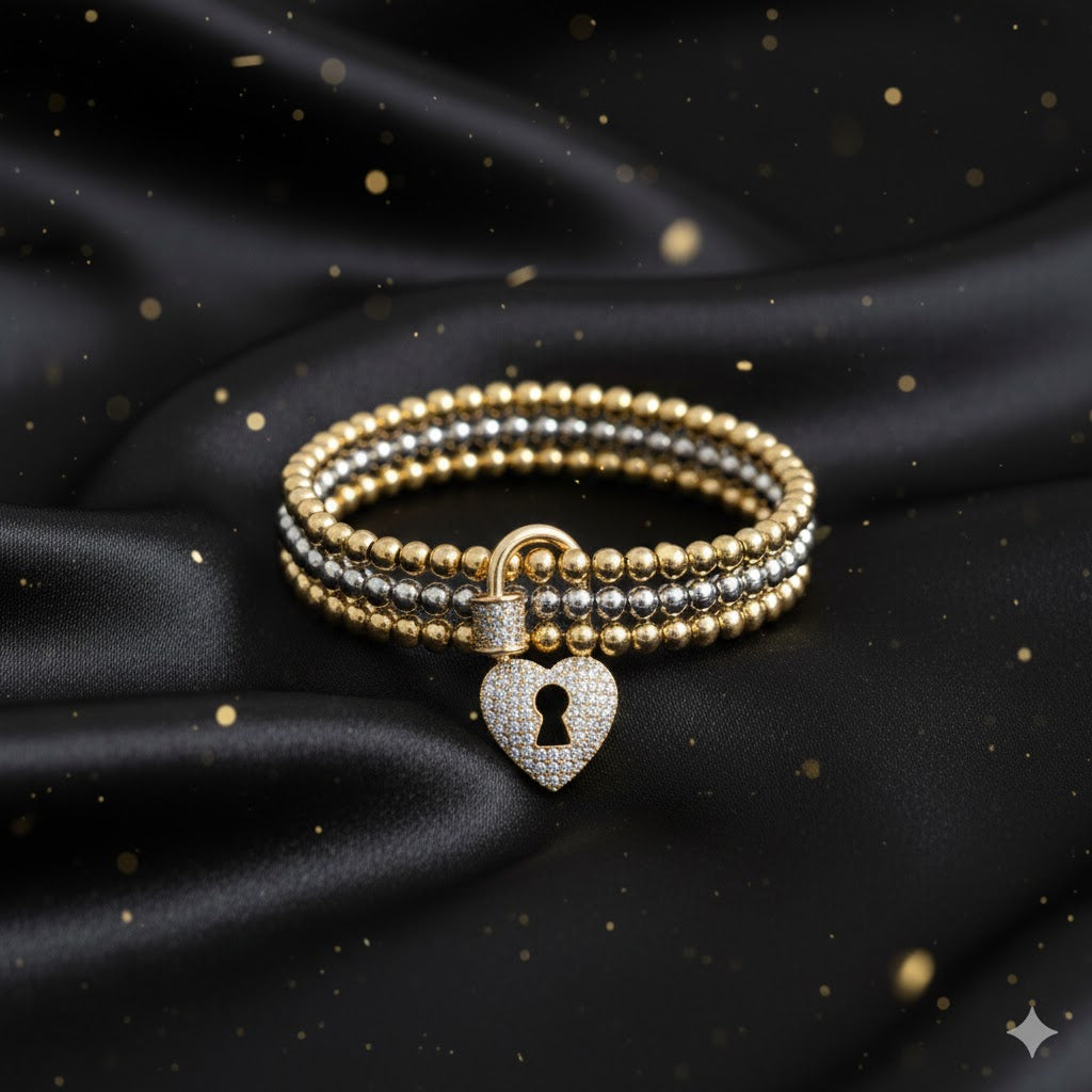 Pulsera Bitono "Esencia Trinity" Heart Lock