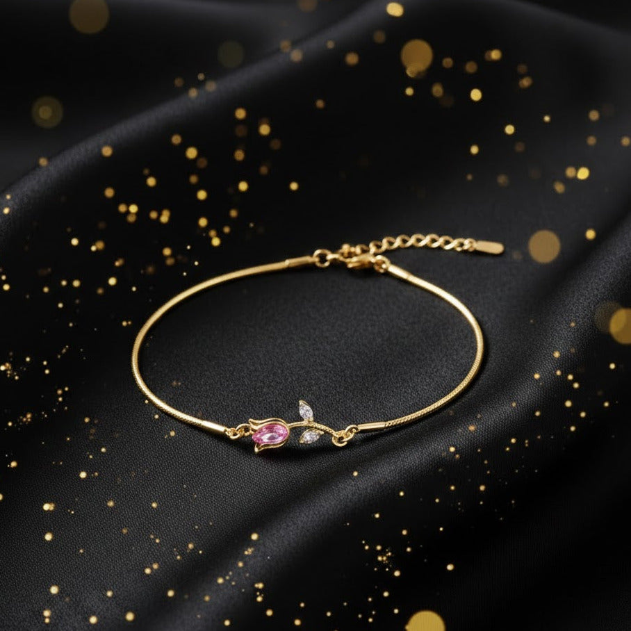 Pulsera Dorada "Tulipan Always Rosa"