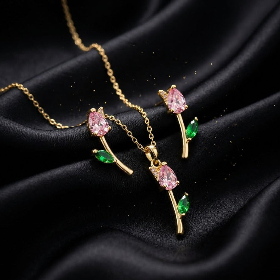 Conjunto Dorado Rosa 2 Piezas (Flor Cantar)