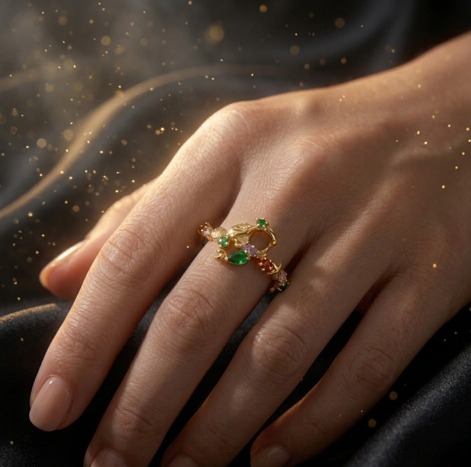 Anillo Dorado Verde - Rojo Especial "Princesitas"