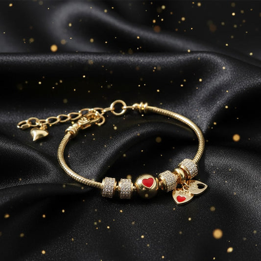 Brazalete Dorado "Fe y Brillo"  Corazon Rojo