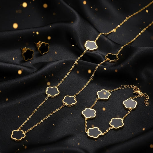 Conjunto de 3 piezas Dorado "Trebol Negro"