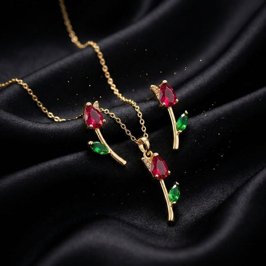 Conjunto Dorado Rojo 2 Piezas (Flor Cantar)