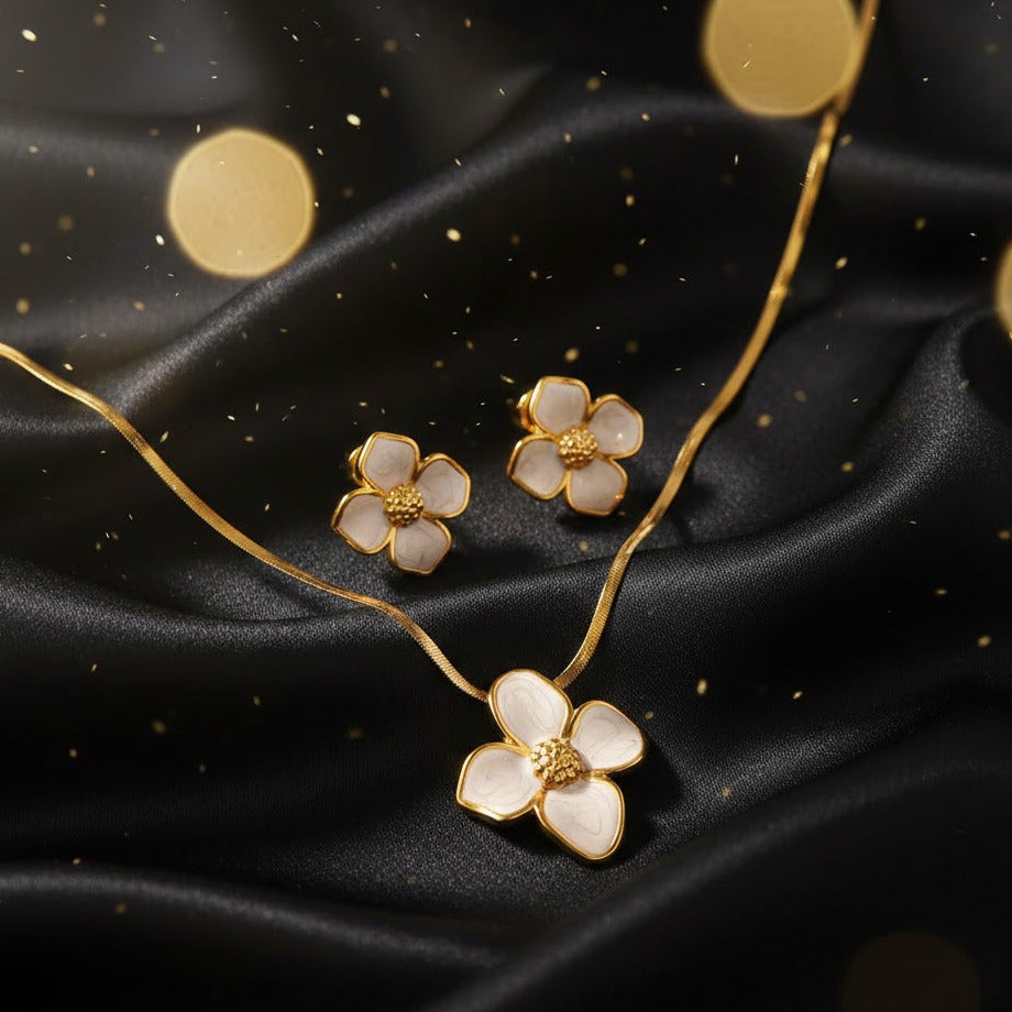 Conjunto Dorado - Blanco "Petalos Flora"
