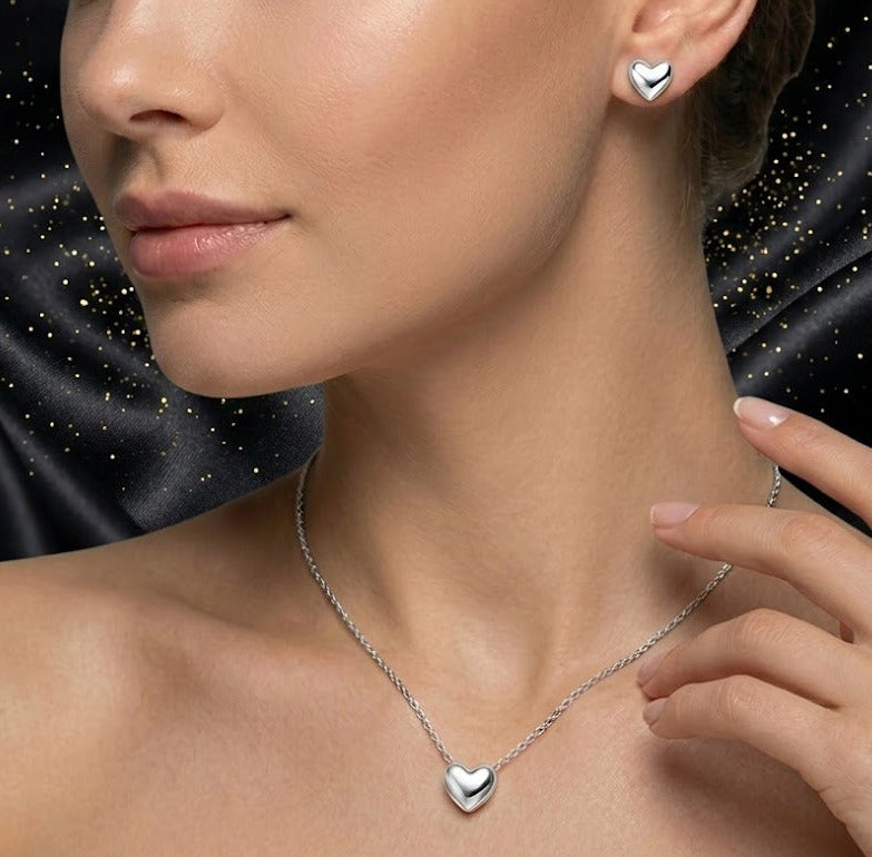 Conjunto Plateado "Corazon Amada"