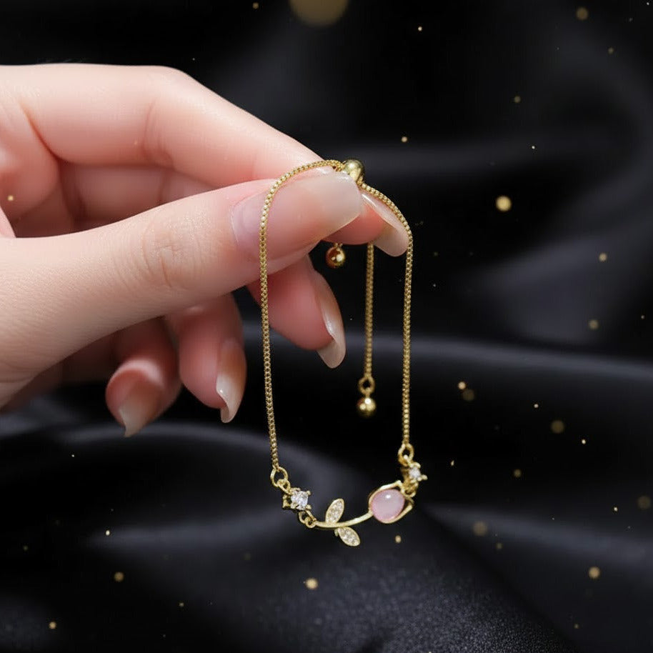 Pulsera Dorada de Tulipan Rosa