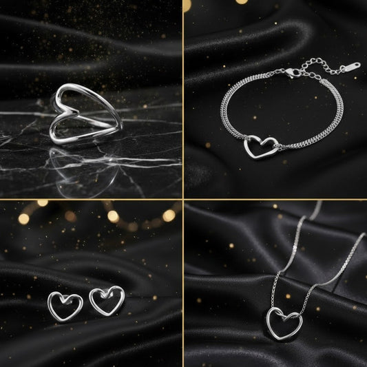 Conjuto Plateado 4 piezas "Iconditional Love"