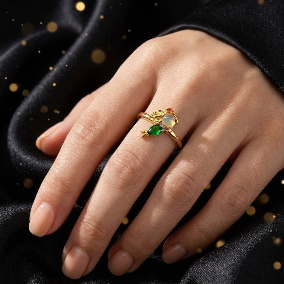 Anillo Dorado Princesa de Cristal Verde Esmeralda