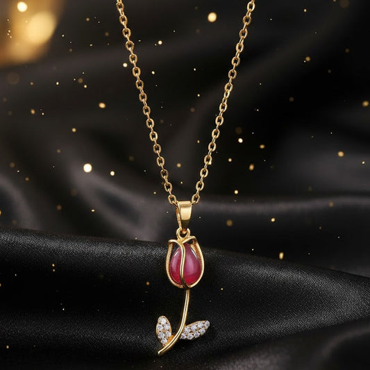 Collar Dorado "Tulipan Rojo"