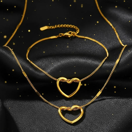 Conjunto Dorado de 2 piezas "Marco de Corazon"