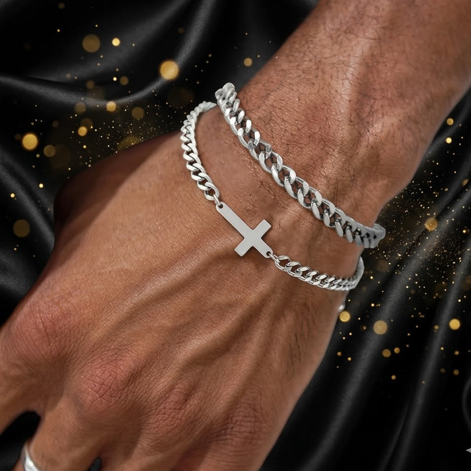 Pulsera Doble Plateada "Revelacion"