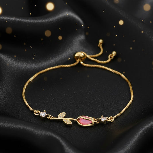 Pulsera Dorada de Tulipan Rosa